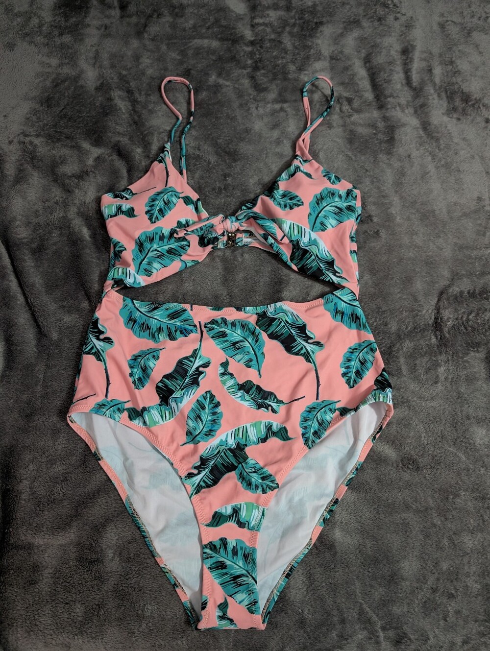 Pink Leaf Print Swimsuit